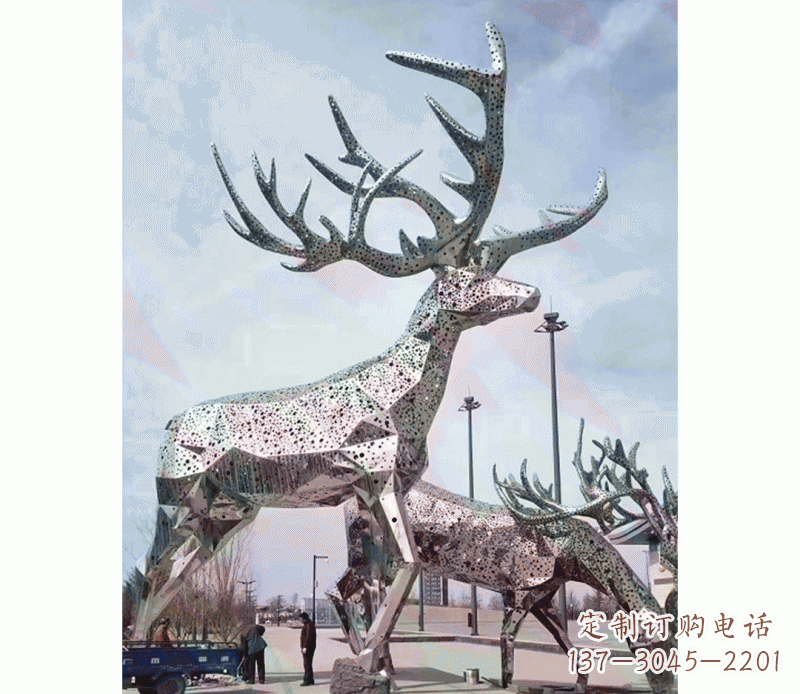 信阳大型不锈钢梅花鹿摆件雕塑