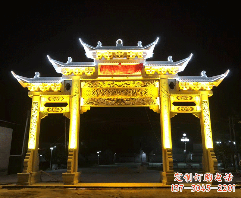 信阳石雕古代牌坊云头柱