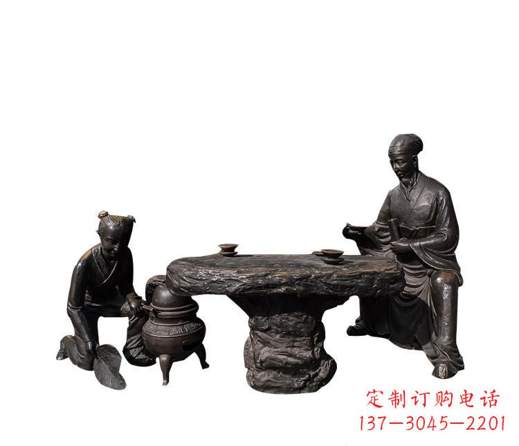 信阳熬中药的儿童和老中医铜雕