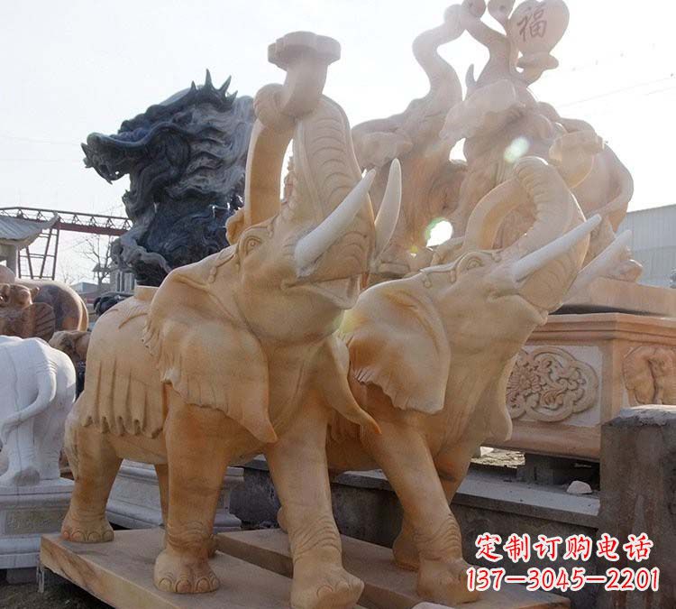 信阳鼻卷如意大象石雕
