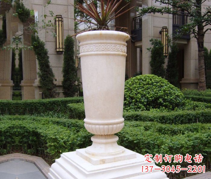 信阳别墅景观汉白玉花盆石雕
