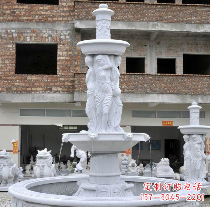 信阳别墅景观汉白玉西方人物喷泉石雕