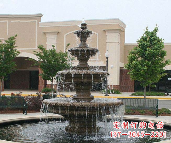 信阳别墅景观石雕多层喷泉雕塑 (3)