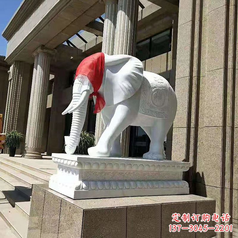 信阳宾馆酒店看门大象汉白玉吉祥动物石雕