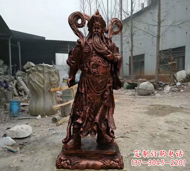 信阳玻璃钢仿铜捋须关公雕塑