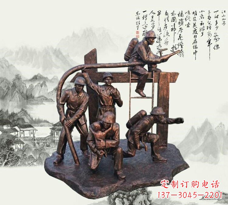 信阳玻璃钢仿铜消防员雕塑传承英雄豪情
