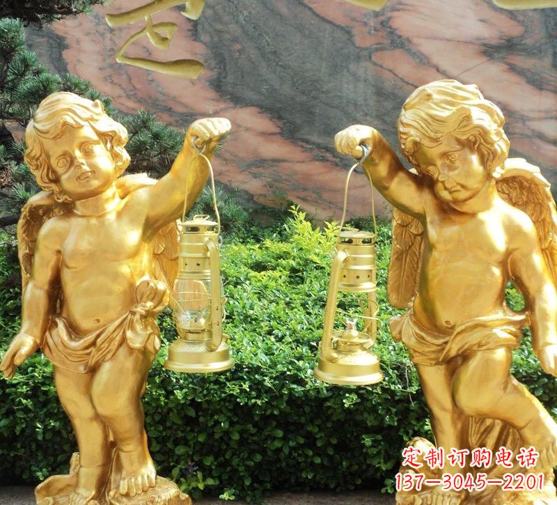 信阳玻璃钢仿铜小天使路灯陪伴你安全回家