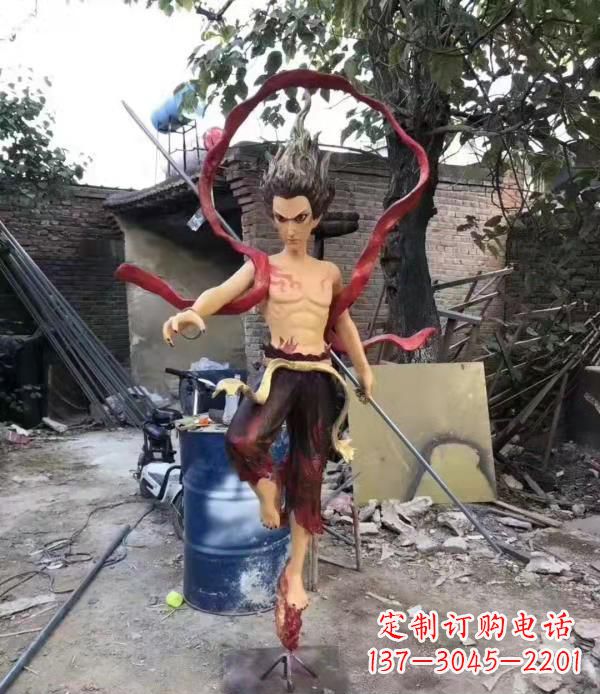 信阳仿真玻璃钢哪吒雕塑精美绝伦