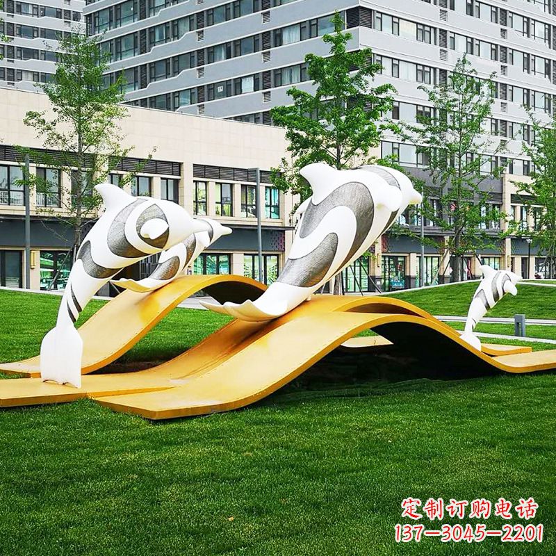 信阳玻璃钢海豚景观雕塑精致的城市动物雕塑