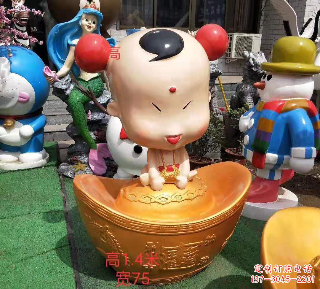 信阳玻璃钢元宝娃娃雕塑招财进宝