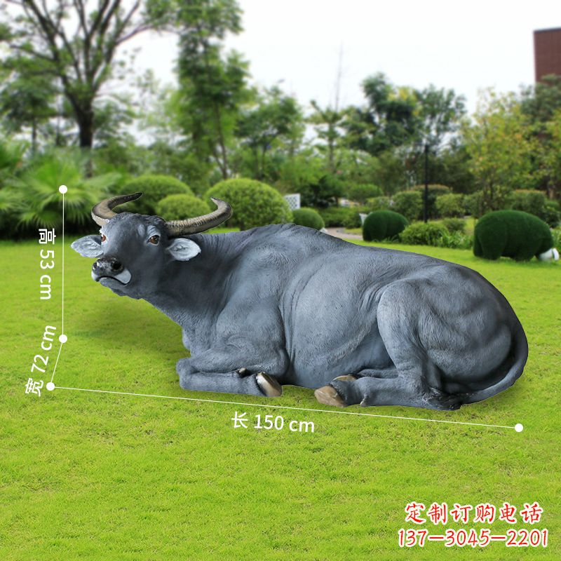 信阳玻璃钢卧姿水牛雕塑——给人以宁静自然的感受