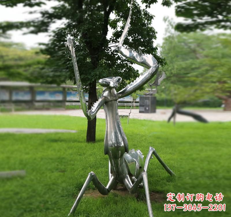 信阳不锈钢螳螂雕塑精致美观的艺术品