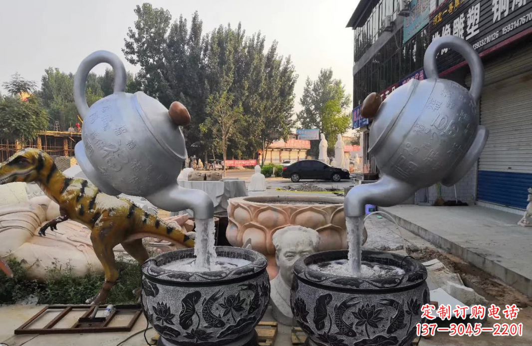 信阳不锈钢茶壶喷泉雕塑精致而又高雅