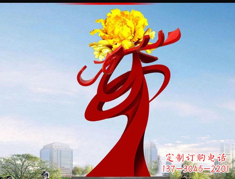 信阳不锈钢城市大型牡丹花雕塑