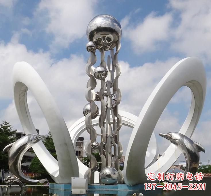 信阳不锈钢城市艺术海豚雕塑美丽的海洋守护者
