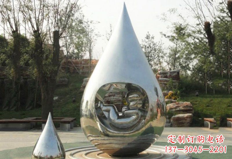 信阳不锈钢水滴雕塑缔造生命之源