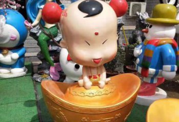 信阳玻璃钢元宝娃娃雕塑招财进宝