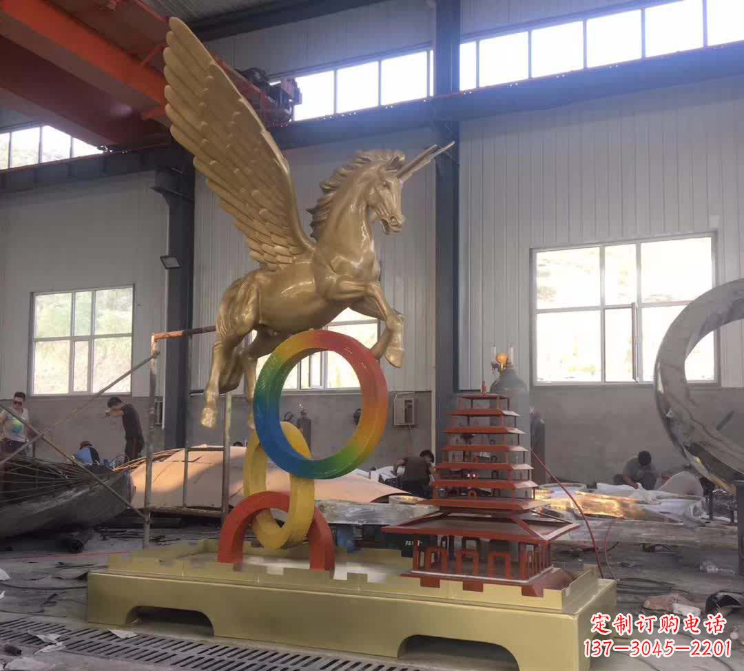信阳不锈钢飞马踩圆圈雕塑精美艺术之作