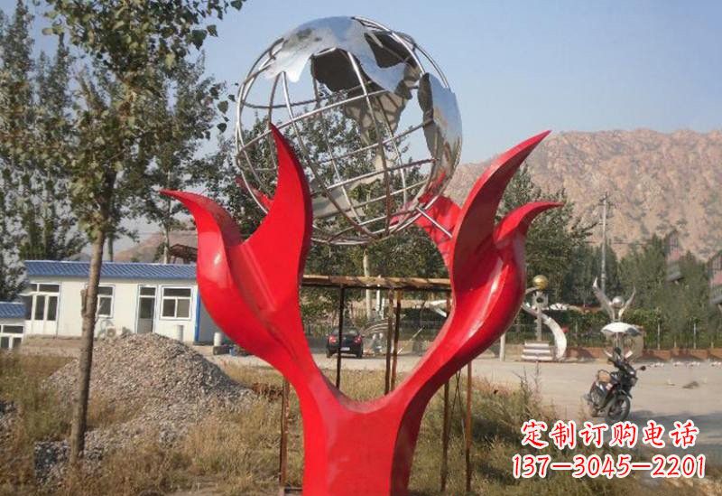 信阳地球雕塑一座象征和平的不锈钢公园