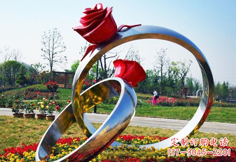 信阳不锈钢公园玫瑰花戒指雕塑精致精美的礼物