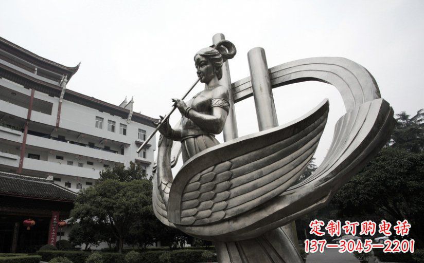 信阳古典美女不锈钢吹笛子雕塑
