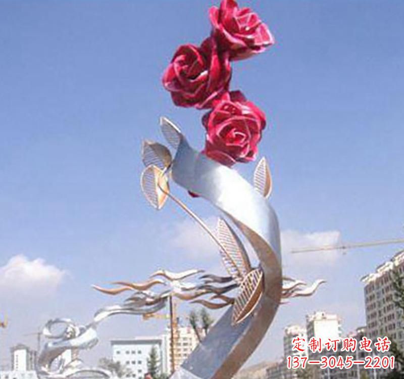 信阳不锈钢玫瑰雕塑,点缀广场景观