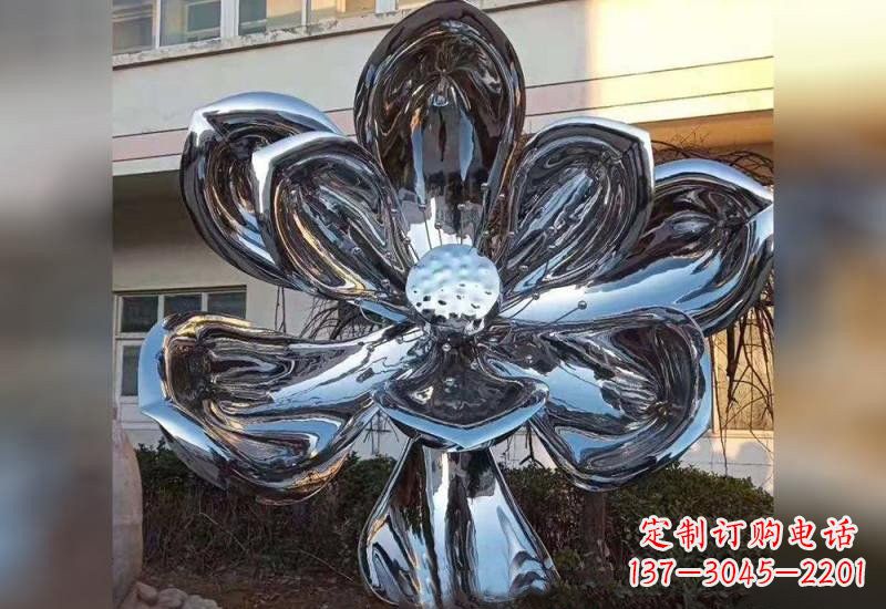 信阳不锈钢广场镜面莲花雕塑精美外形,传承佛教文化
