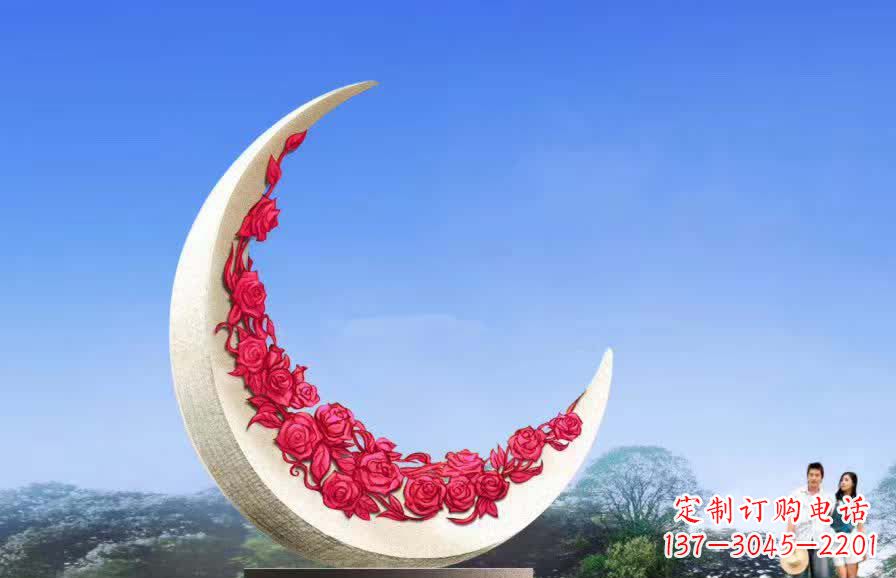 信阳不锈钢广场月亮雕塑月光下的璀璨美景