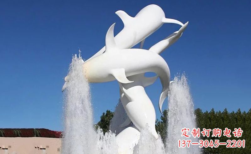 信阳不锈钢海豚喷泉雕塑传递海豚的美丽