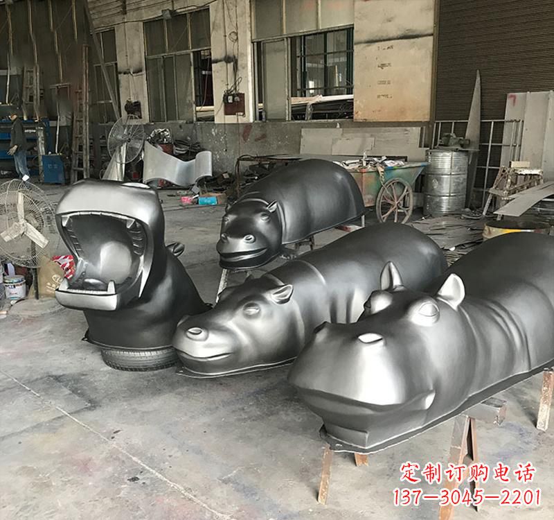 信阳静态之美22英寸不锈钢河马雕塑