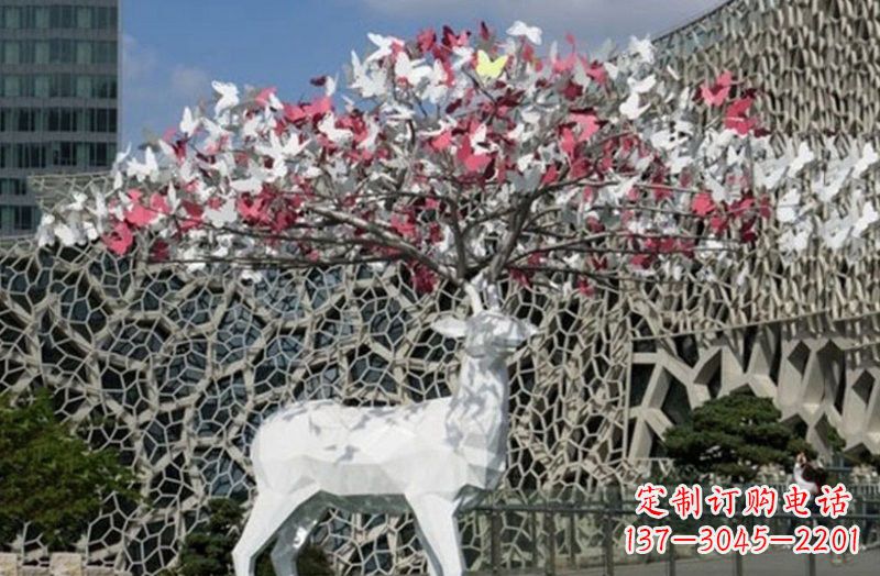 信阳不锈钢几何小鹿雕塑精致之美