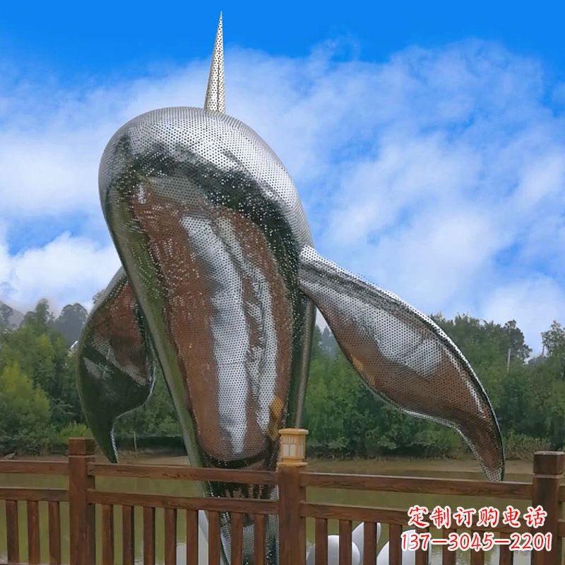 信阳大型海边公园水景动物雕塑——不锈钢鲸鱼