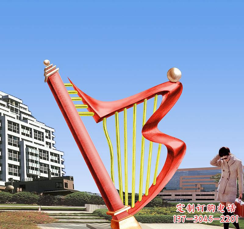 信阳不锈钢竖琴雕塑把旋律汇聚成艺术精品