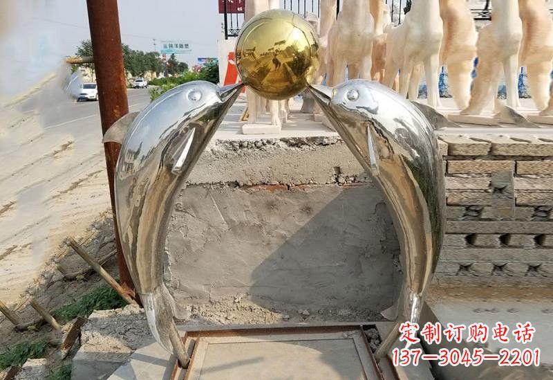 信阳不锈钢海豚顶球雕塑
