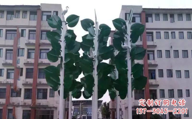 信阳浓郁绿意,不锈钢树叶雕塑