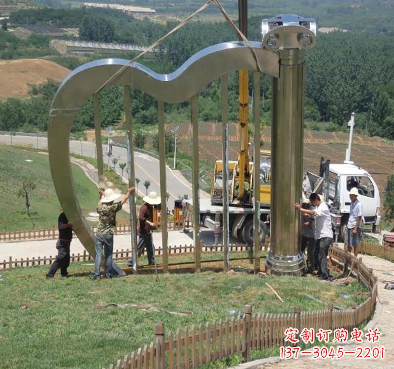 信阳音乐美学不锈钢竖琴雕塑