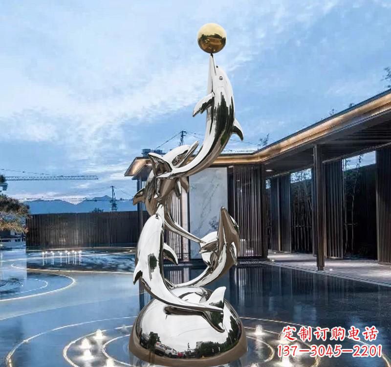 信阳海豚的优雅身姿——不锈钢水景雕塑