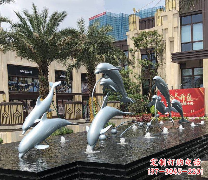 信阳不锈钢海豚跳跃喷泉雕塑美丽的艺术装置