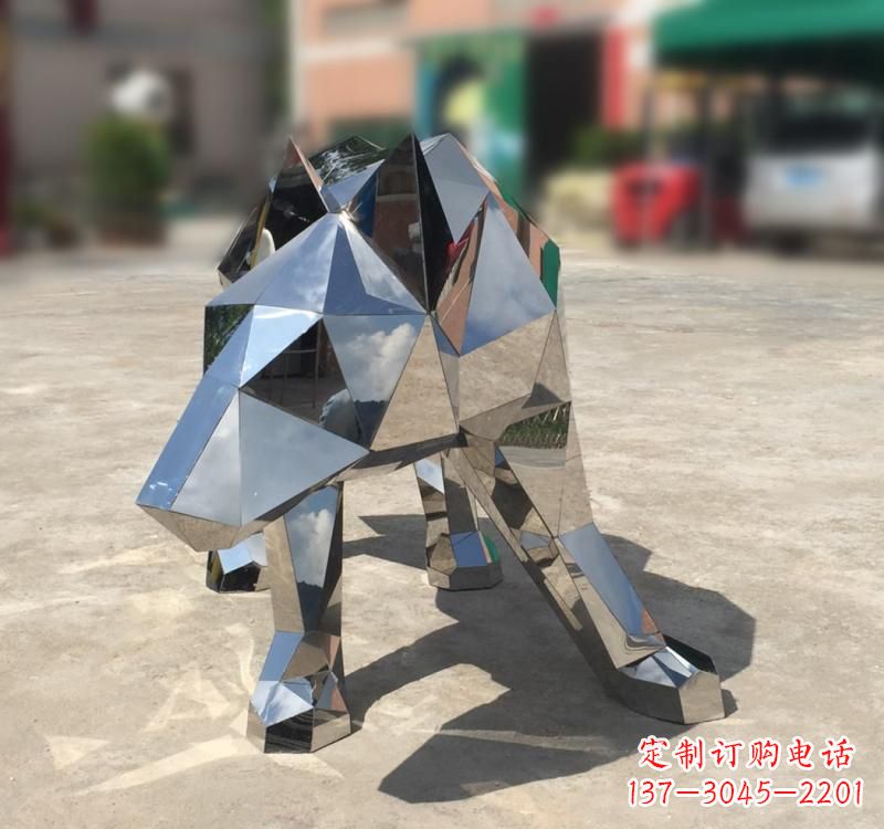 信阳不锈钢园林动物几何狼雕塑
