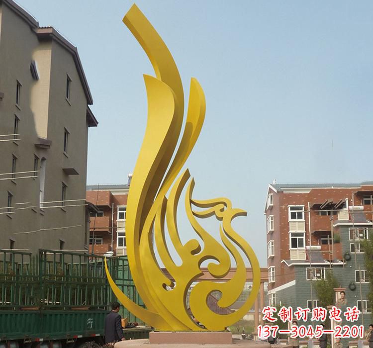 信阳静谧的凤凰不锈钢园林雕塑