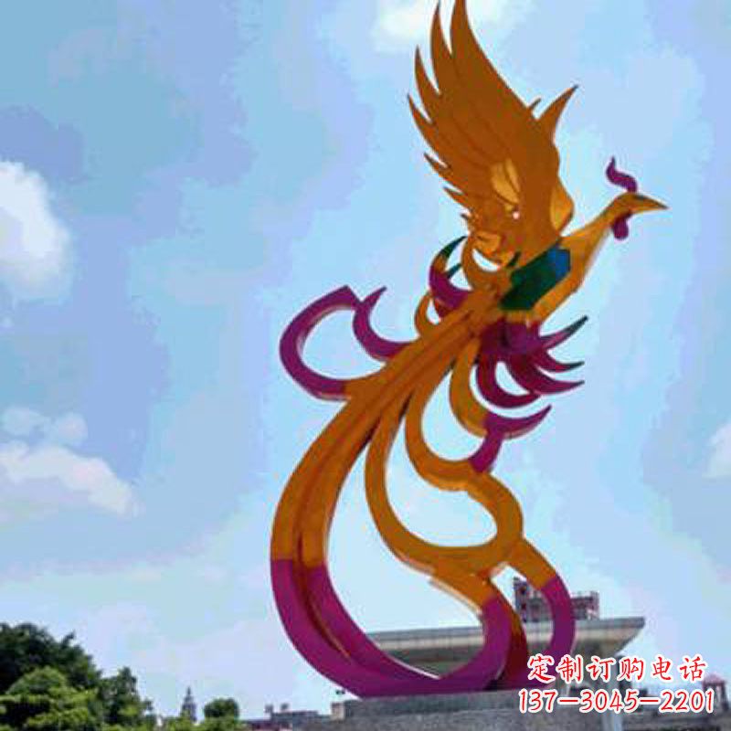 信阳彩绘凤凰不锈钢雕塑-城市标识景观动物雕塑