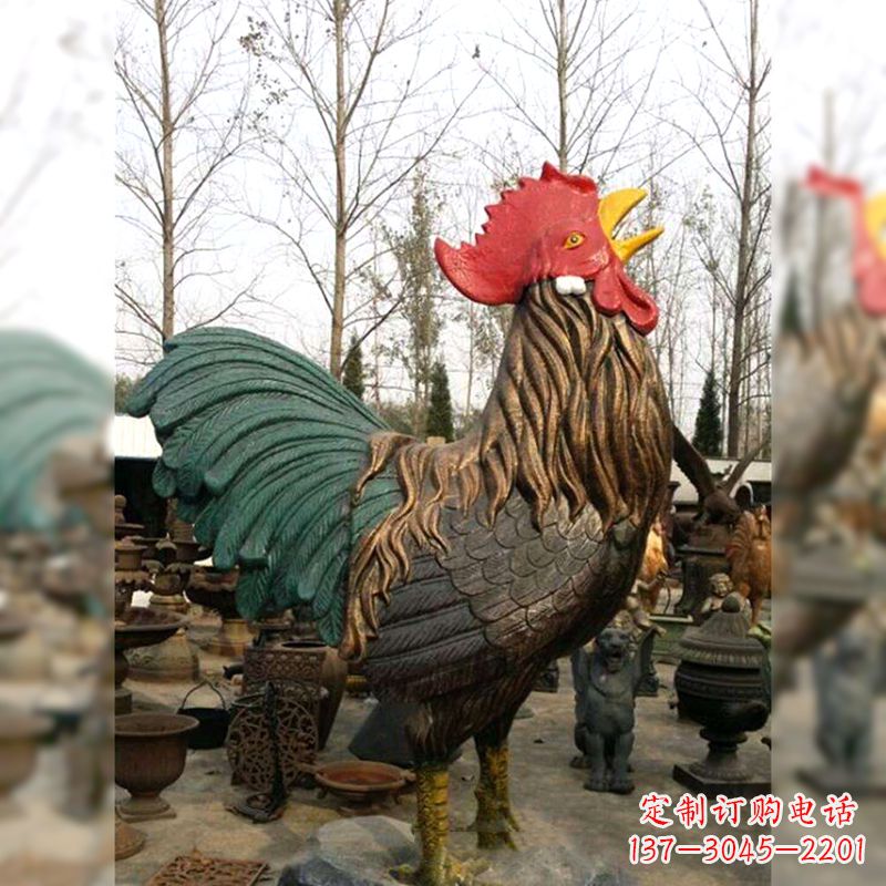 信阳彩绘铜雕公鸡生肖动物雕塑