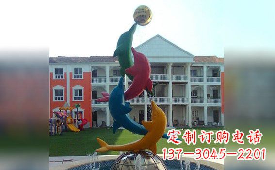 信阳彩色不锈钢海豚雕塑海洋动物景观标识