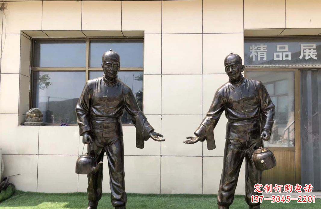 信阳茶馆民俗店小二铜雕