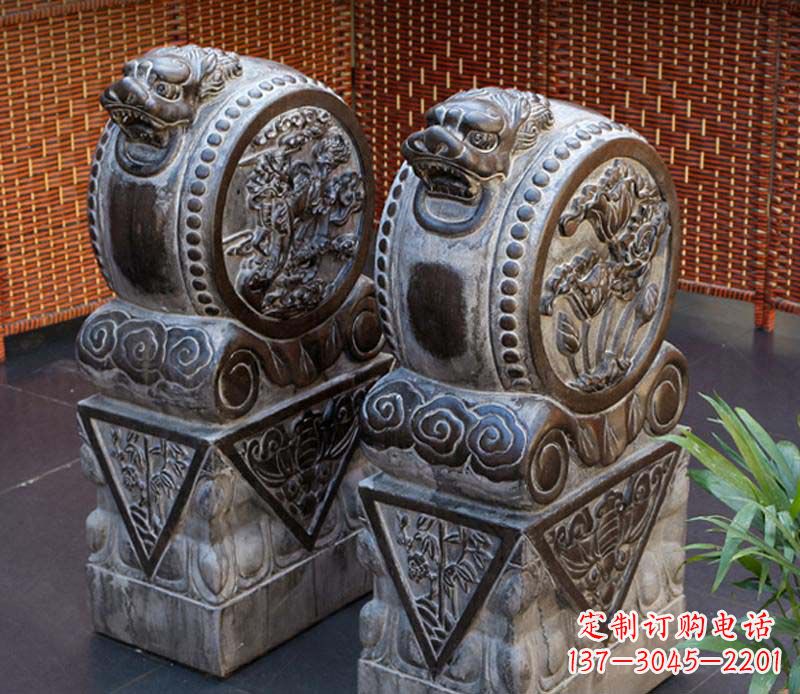 信阳仿古石门墩雕塑,提升茶楼景观