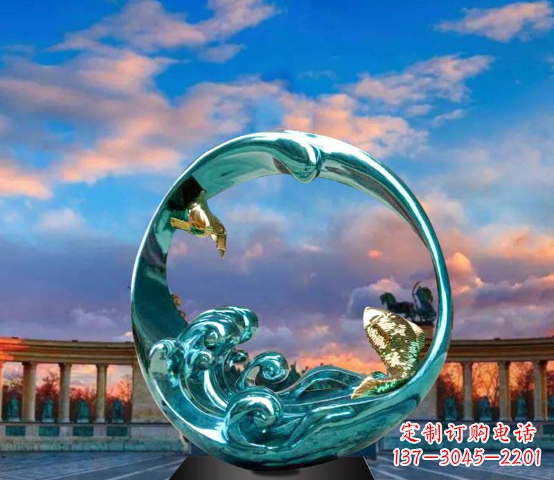 信阳城市之环不锈钢彩银雕塑