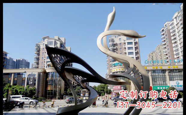 信阳城市凝聚的美丽不锈钢天鹅雕塑