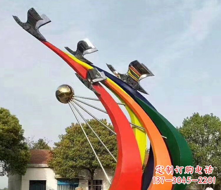 信阳抽象和平鸽和太阳校园不锈钢雕塑