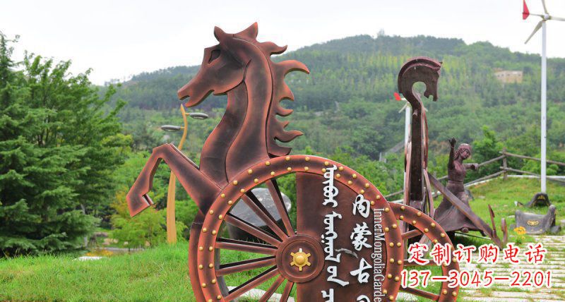 信阳传承历史魅力,不锈钢马车雕塑悠然屹立