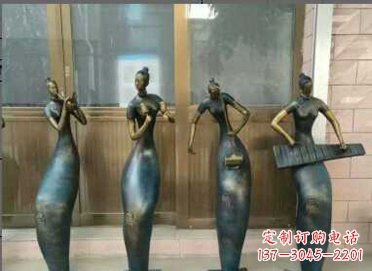 信阳抽象女孩演奏乐器铜雕